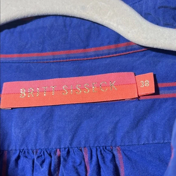 BRITT SISSECK Brie - Orange Surprise In Blue abutting Down Shirt Size 38/S - Picture 5 of 6